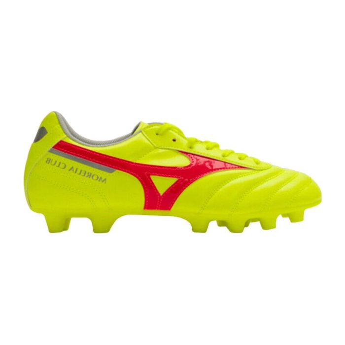Scarpe da rugby Morelia II Club FG con tacchetti a vite per terreni secchi, gialle e rosse - Mizuno