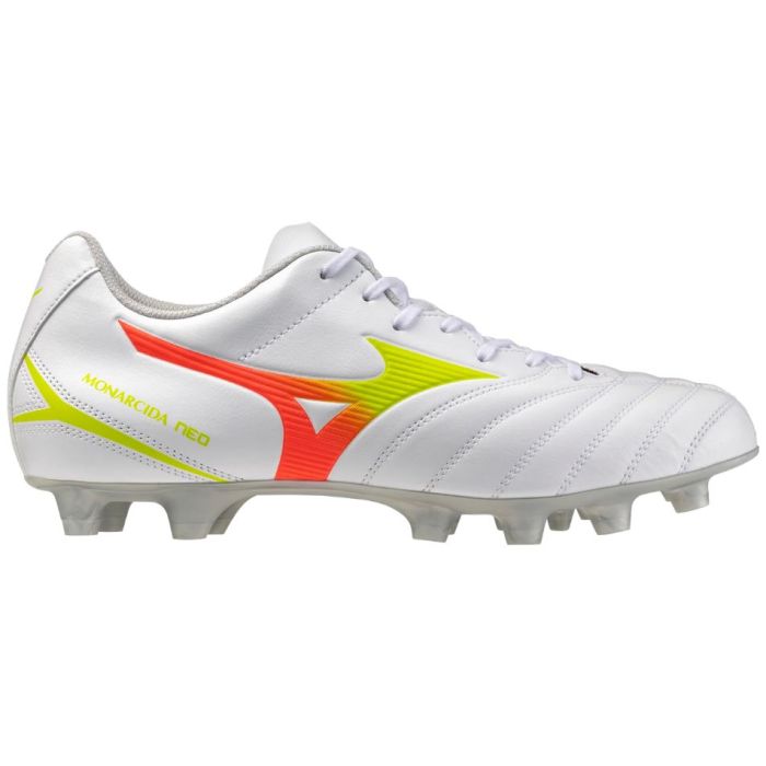 Scarpe rugby Mizuno Monarcida Neo III Select bianco arancione vista laterale