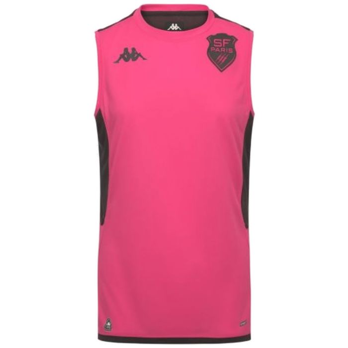 Canottiera rugby rosa Stade Français Paris Kappa tagli neri fianchi