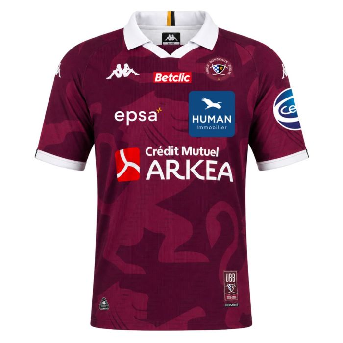 Maglia rugby UBB casa 2026/2027 bordeaux bianco leone Kappa