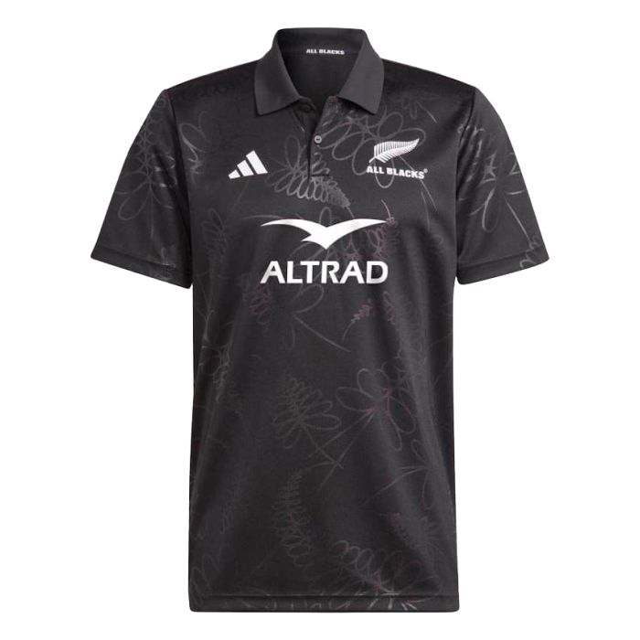 Polo All Blacks nero adidas motivo felce argentata disteso