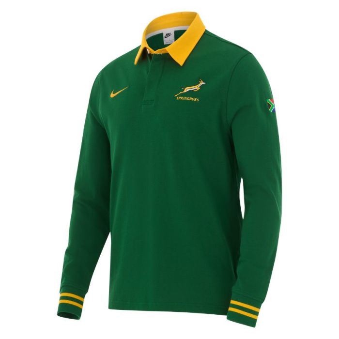 Polo rugby maniche lunghe Springboks Nike verde Gorge Green colletto abbottonato