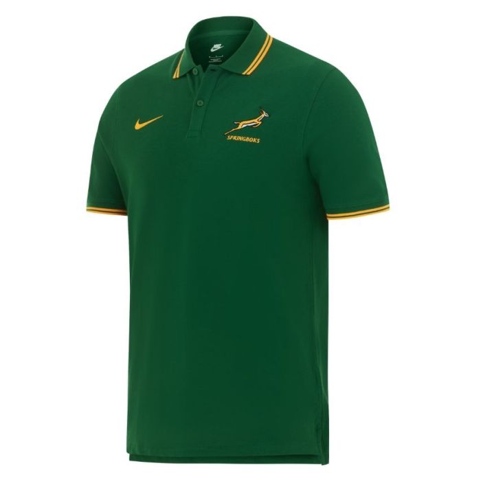 Polo piqué verde Springboks Nike vista frontale stemma ricamato