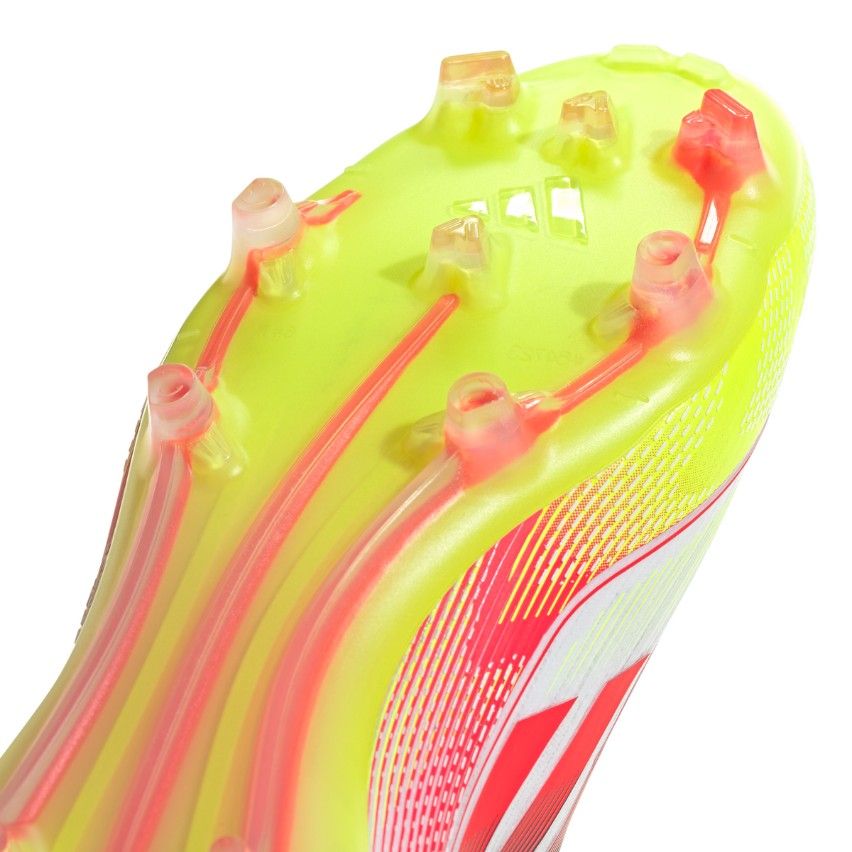 Scarpe da Rugby Donna F50 Pro FG Tacchetti Fissi Terreno Asciutto Bianco Fluo Rosso - Adidas