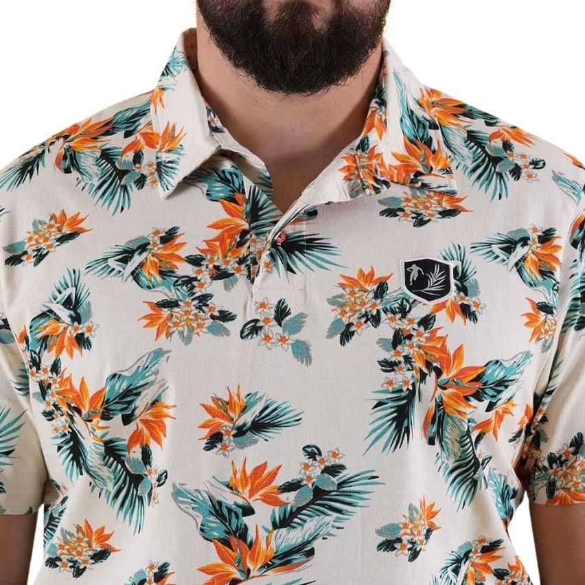 Polo Rugby Maniche Corte Palm Beach Bianco Sporco con Stampa - Ruckfield