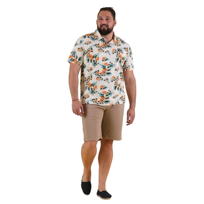 Polo Rugby Maniche Corte Palm Beach Bianco Sporco con Stampa - Ruckfield