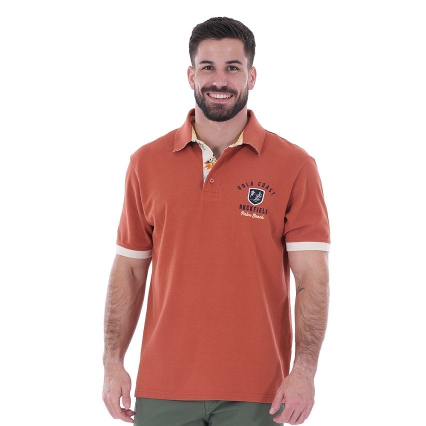 Polo Rugby a Maniche Corte Palm Beach terracotta - Ruckfield