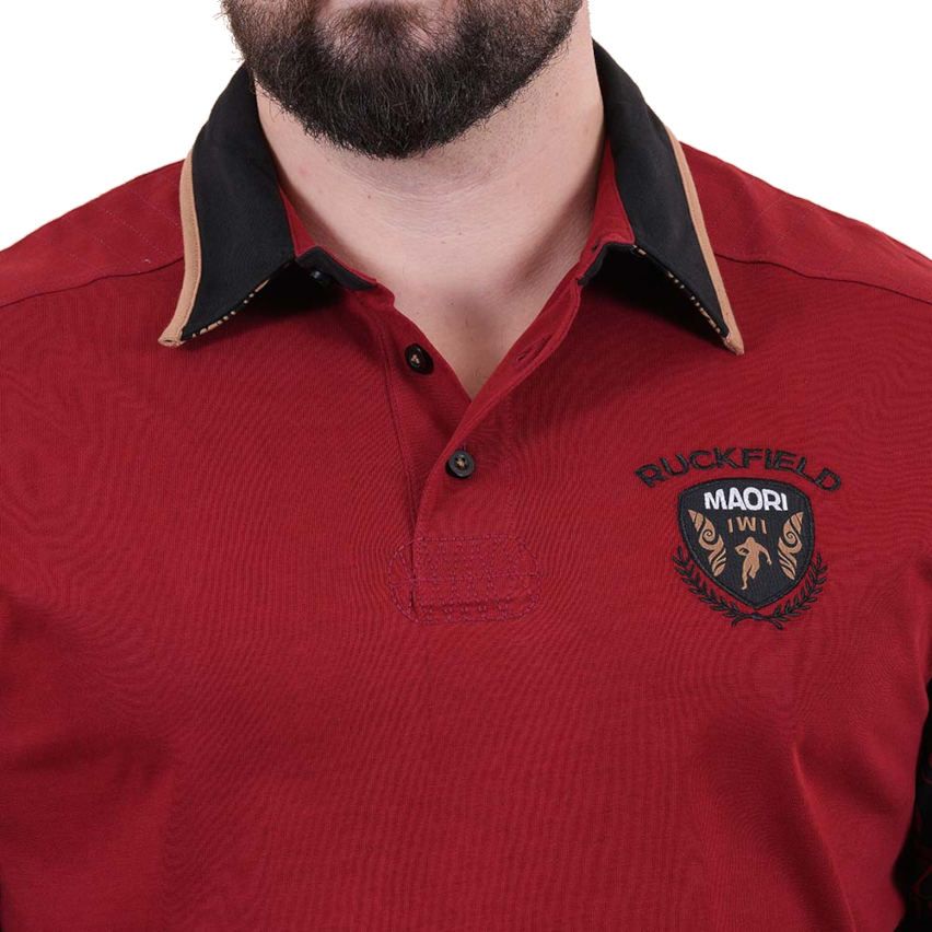 Polo a maniche lunghe Maori Rugby rosso scuro - Ruckfield
