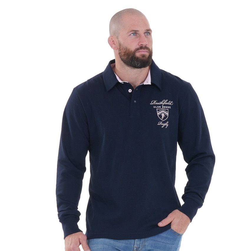 Polo a maniche lunghe blu navy Members Club House Rugby - Ruckfield