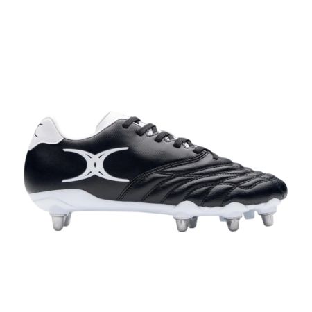 Scarpa da rugby Gilbert Sidestep Icon 8S vista laterale nero bianco