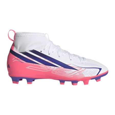 Scarpe da rugby adidas F50 Hyper-Fast Club bianco rosa vista laterale collare medio