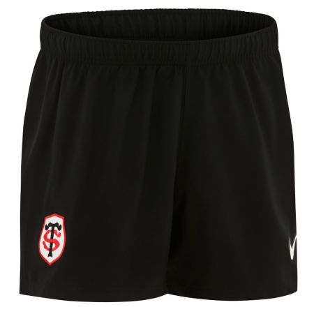 Dettaglio stemma ricamato Stade Toulousain pantaloncini Nike stadium nero