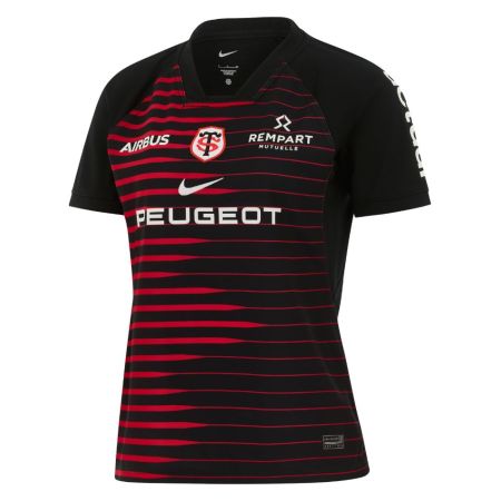 Maglia rugby donna Stade Toulousain Nike nera con strisce rosse vista frontale