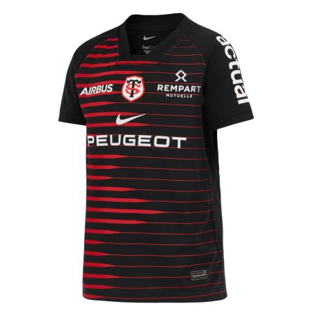 Vista posteriore maglia rugby bambino Stade Toulousain Nike Stadium nero strisce rosse