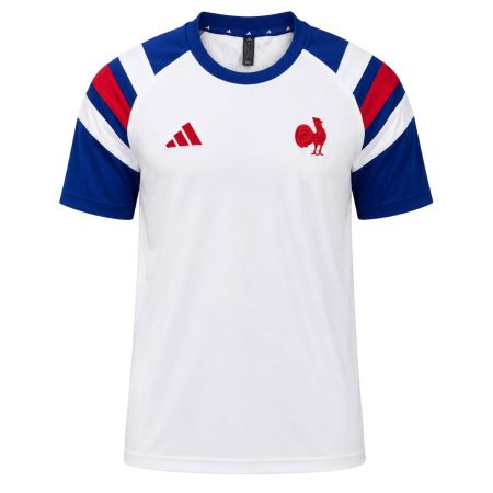 T-shirt rugby Francia donna bianca Adidas pannelli blu reale profilo tricolore