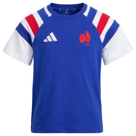 T-shirt rugby Francia Travel Adidas bambino blu gallo ricamato vista frontale