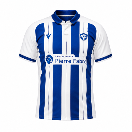 Maglia rugby bambino Castres trasferta 2026 blu bianco Macron fronte