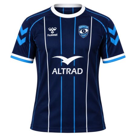 Maglia rugby bambino Montpellier casa 2026/27 blu arancione Hummel fronte