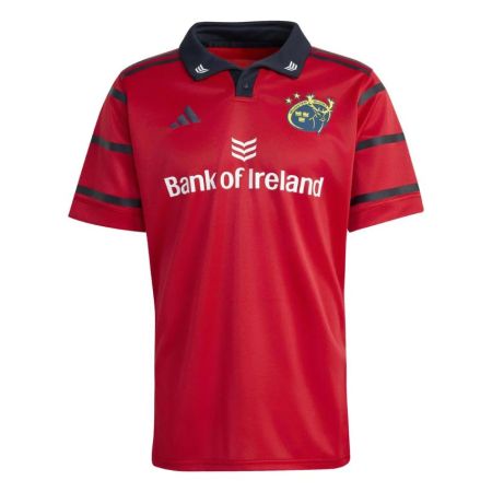 Maglia Munster Rugby home 2025 rossa Adidas stemma dorato fronte
