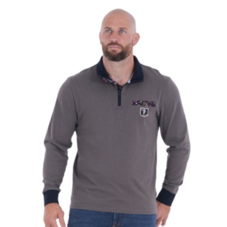Polo da rugby con collo a zip e maniche lunghe grigio scuro - Ruckfield