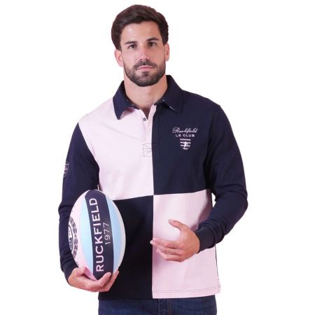 Polo Rugby Le Club Damier Bleu et Rose Manches Longues - Ruckfield