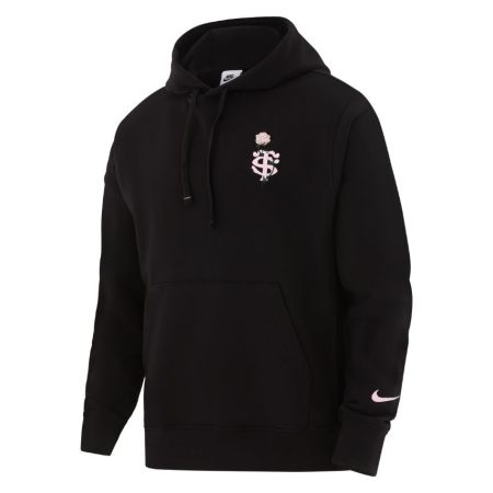 Felpa con cappuccio Stade Toulousain nero Nike ricamo rosa sul petto