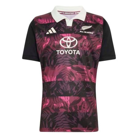 Maglia rugby All Blacks Adidas maroon magenta dettaglio collo piqué abbottonato