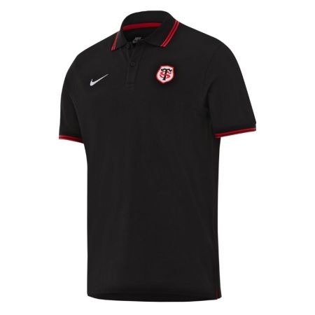 Polo piqué nero Stade Toulousain Nike colletto rigato rosso stemma ricamato