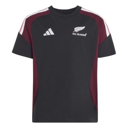 T-shirt cotone nero All Blacks bambino Adidas logo felce argentata