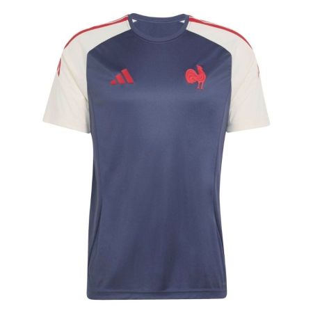 T-shirt rugby Francia adidas blu navy gallo FFR ricamato fronte