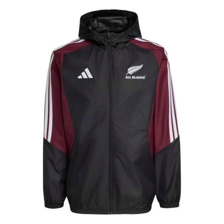 Felpa cappuccio rugby All Blacks Adidas nera vista frontale 2026