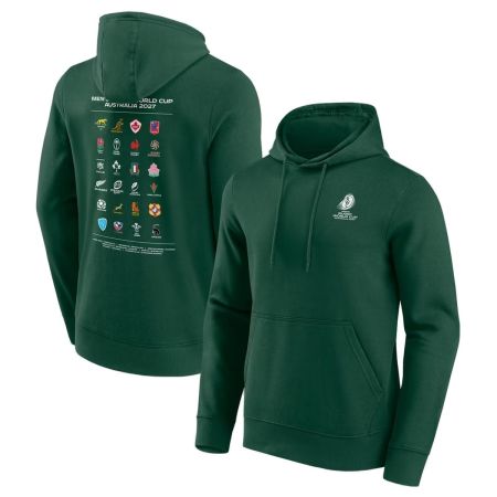 Felpa con Cappuccio Rugby 24 Unions Coppa Mondiale 2027 Verde