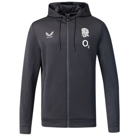 Felpa con zip England Rugby Castore Flex nera branding Rose vista frontale