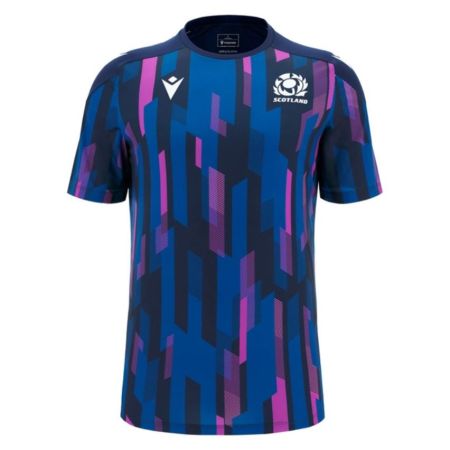 Maglietta di Riscaldamento Giocatore Rugby Scozia 2025/2026 Blu Grafico - Macron