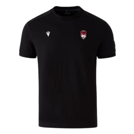 T-shirt nera LOU Rugby Macron Travel Only vista frontale