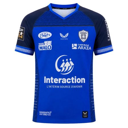 Maglia rugby home RC Vannes blu reale Castore motivi celtici