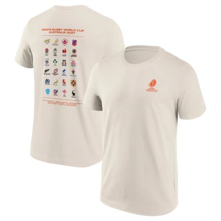 T-shirt rugby Coppa del Mondo 2027 24 Nazioni bianco crema