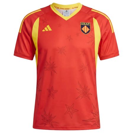 Maglia warm-up rugby USAP Perpignan 2026-2027 Adidas rosso sangue e oro