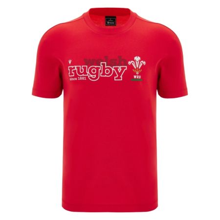 T-Shirt Rugby Supporter Galles Rosso Macron 2026-2027