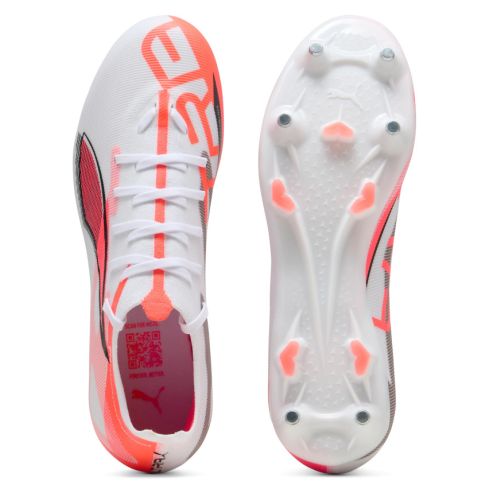 Scarpe da Rugby Ultra 5 Match MxSG Tacchetti Ibridi per Terreno Morbido Bianche/Rosse - Puma