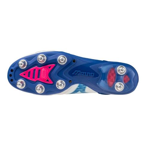 Chaussures Rugby Morelia Neo IV B Elite SI Rugby Vissée Terrain Gras Blanc et Bleu - Mizuno