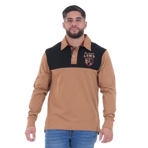 Polo da rugby a maniche lunghe Jonah LOMU beige/nero - Ruckfield