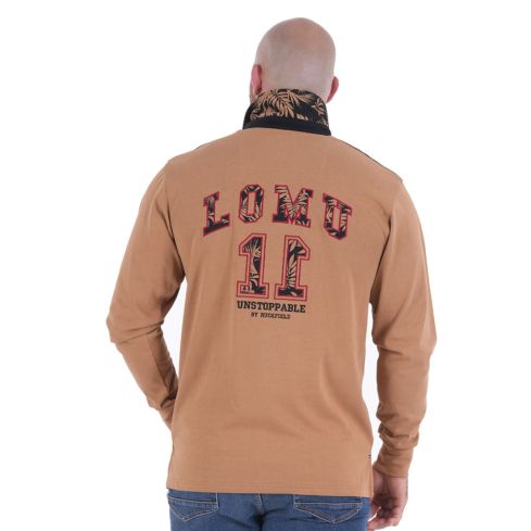 Polo Rugby a maniche lunghe Jonah LOMU beige/nero - Ruckfield