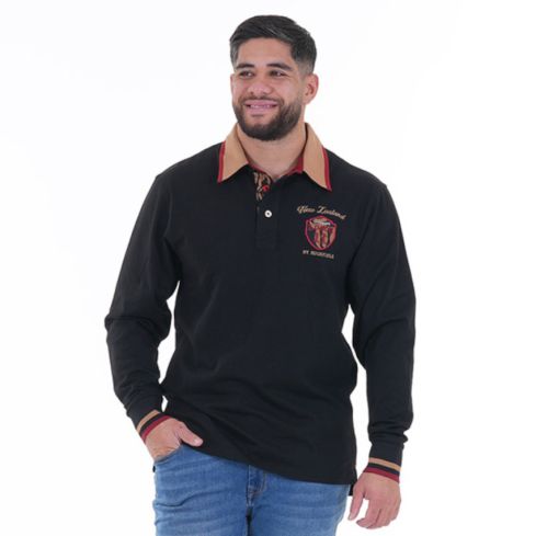 Polo da rugby a maniche lunghe Jonah LOMU nero - Ruckfield