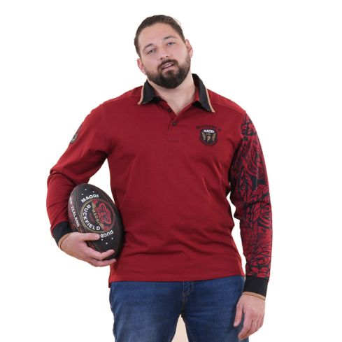 Polo a maniche lunghe Maori Rugby rosso scuro - Ruckfield