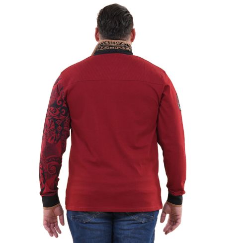 Polo a maniche lunghe Maori Rugby rosso scuro - Ruckfield