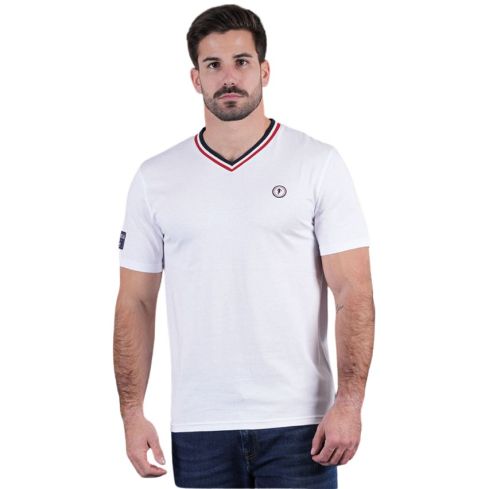 T-shirt Rugby Collo V Tricolore Bio Bianco - Ruckfield