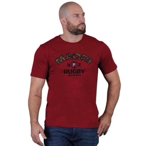 T-shirt da Rugby Maori a Maniche Corte Ruckfield Rosso Scuro